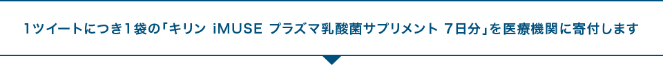 1ツイートにつき1袋の「キリン iMUSE プラズマ乳酸菌サプリメント 7日分」を医療機関に寄付します